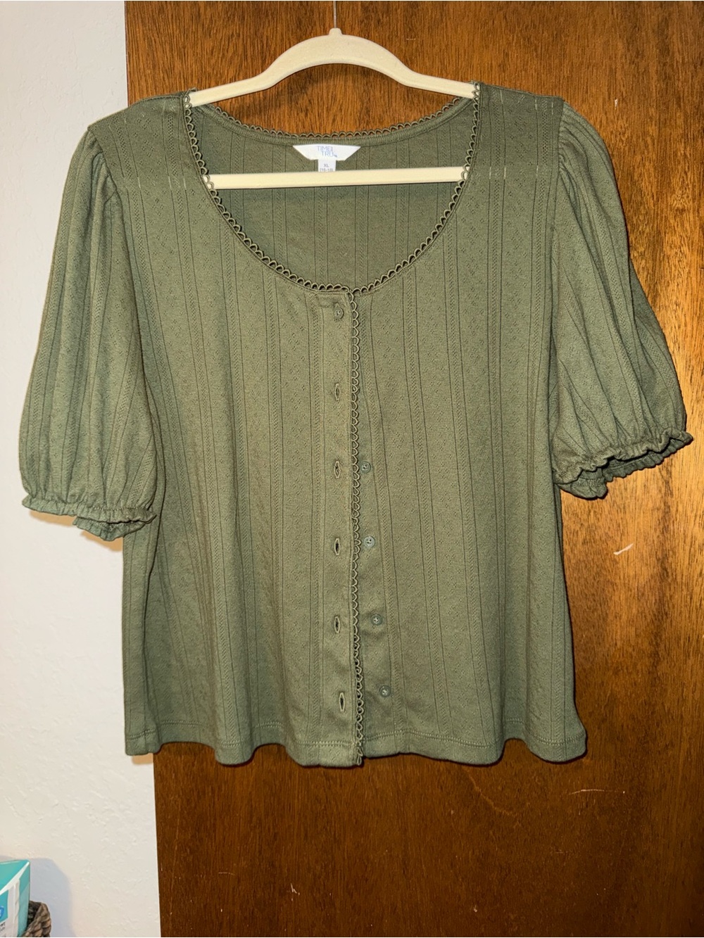 Shorter Length/Cropped Cotton Knit Button Front Cardigan Top— Olive Green